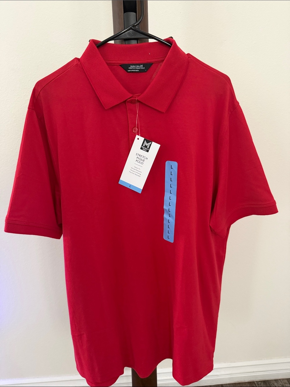 Men's Red Stretch Pique Polo Shirt - Classic Collar